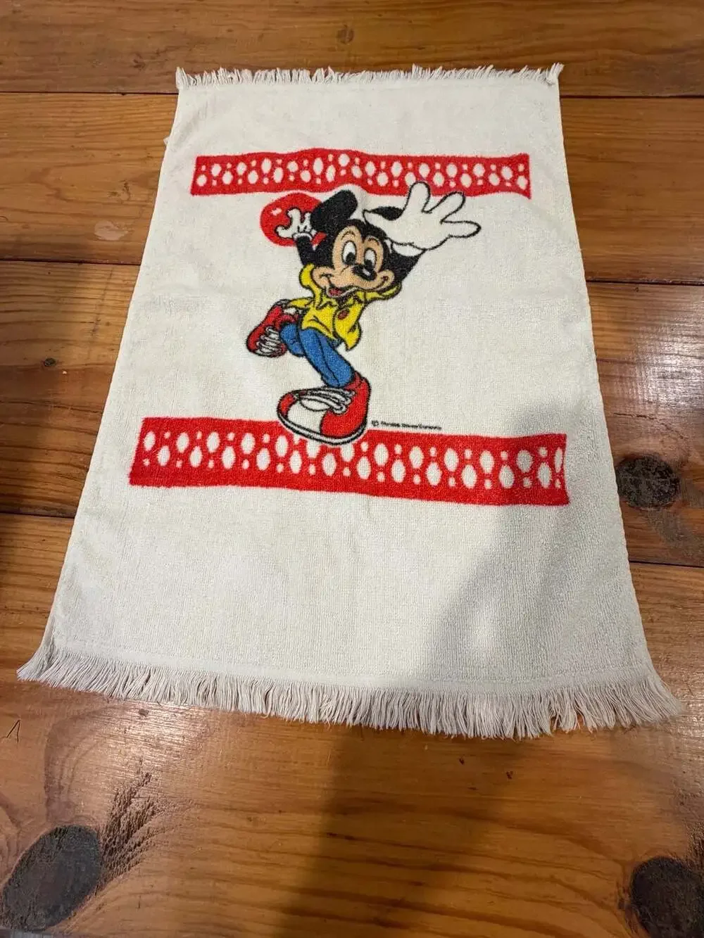 Vintage 1980s Mickey Mouse Terry Cloth Hand Towel with Fringe